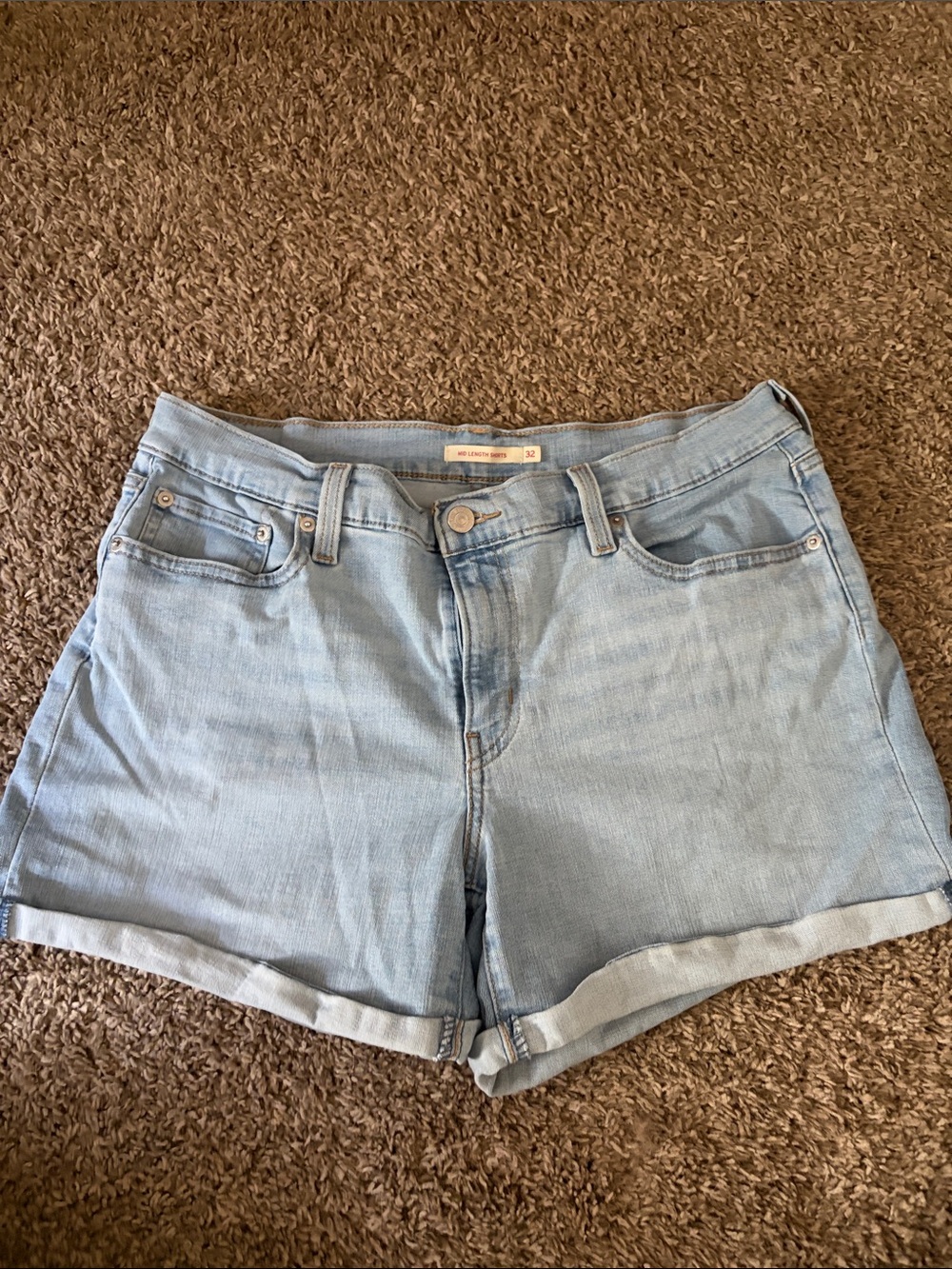 Levi  Light Blue Roll-Cuff Denim Shorts